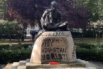 Mahatma Gandhi Statue in London pictures, Mahatma Gandhi Statue in London vandalized, iconic gandhi statue vandalised near london university, Grace
